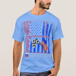 Racing Car Summer Night Dirt Track Lights USA Flag T-Shirt