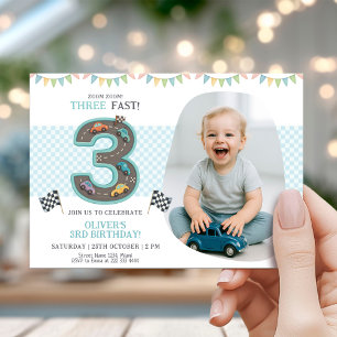 Racing Car Third Birthday Party Invitation