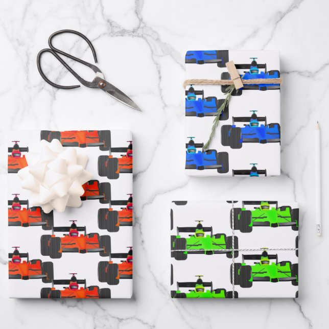 Racing Car Tiled Design Wrapping Paper Sheets (Front)