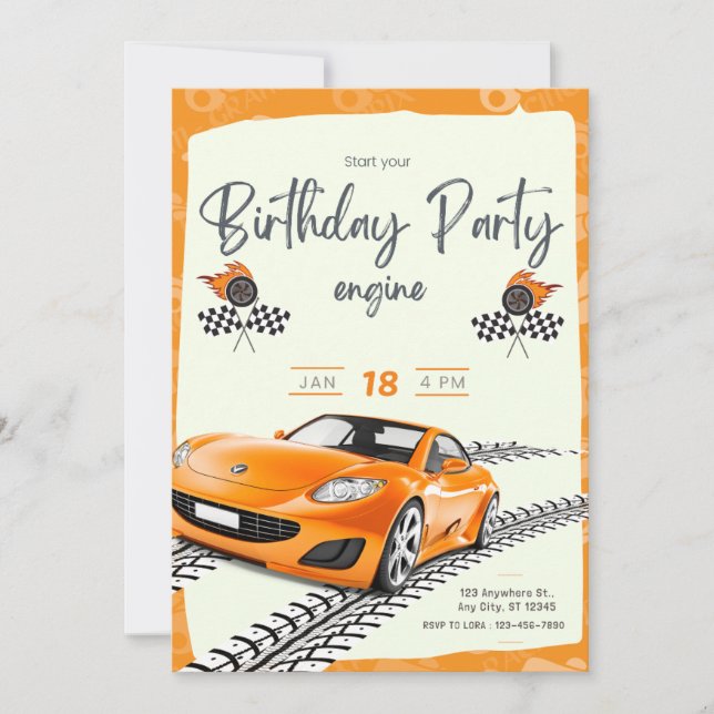 Racing Car Tires Tracker Boy Birthday Invitation (Front)