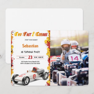 Racing Car, Two Fast Birthday Photo Invitation