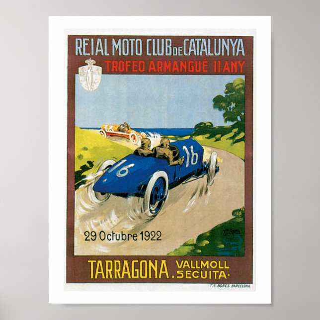 Racing cars 1922 Vintage Art Print Poster (Front)