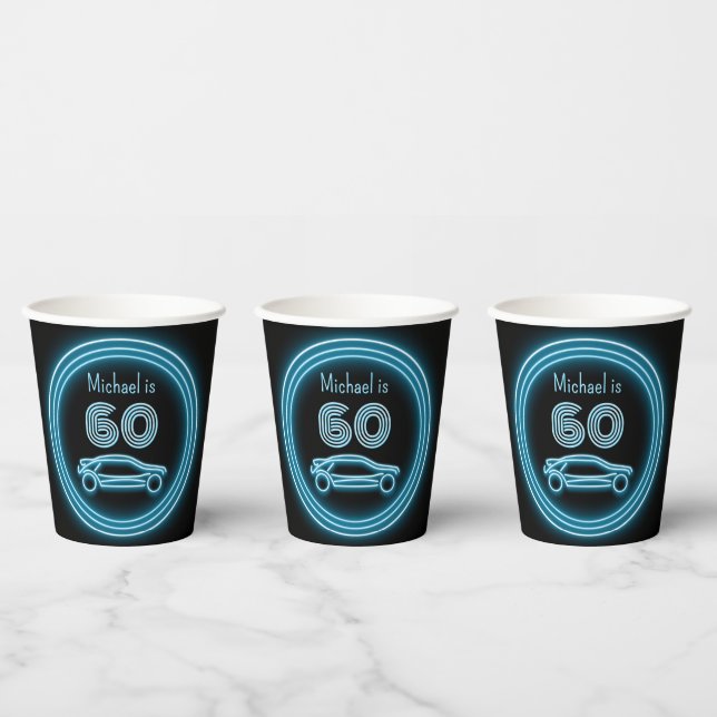 Racing Cars - Black & Blue - Masculine Celebration Paper Cups (Multi)