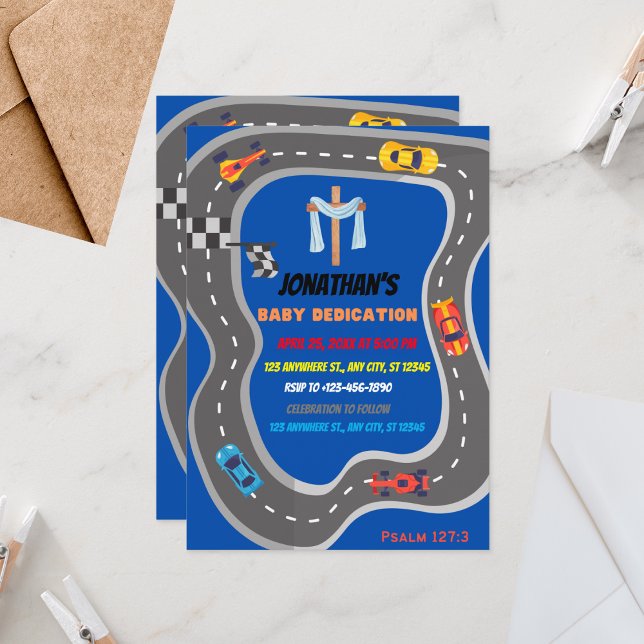 Racing Cars Racetrack Baby Boy Dedication  Invitation (Creator Uploaded)