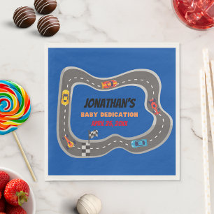 Racing Cars Racetrack Baby Boy Dedication Napkin