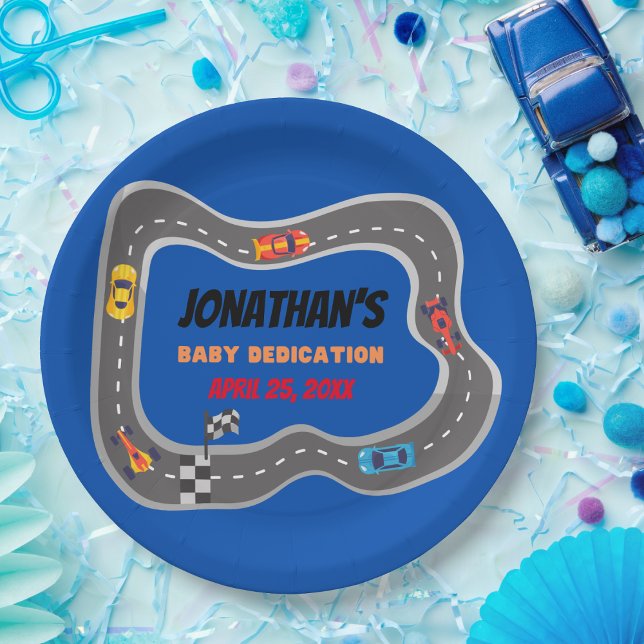 Racing Cars Racetrack Baby Boy Dedication Paper Plate (Creator Uploaded)