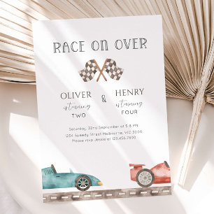 Racing Cars Siblings Joint Birthday Party Invitation