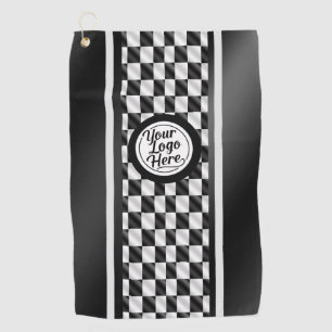 Racing Checkered Black White Sport Logo Golf Towel