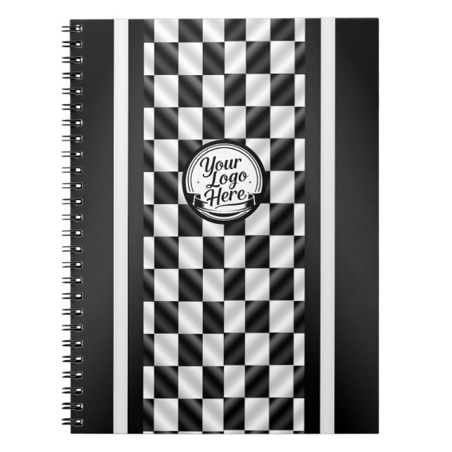 Racing Checkered Black White Sport Logo Notebook (Front)