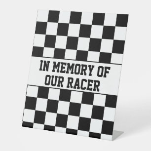 Racing Checkered Winners Flag Black and White Pedestal Sign