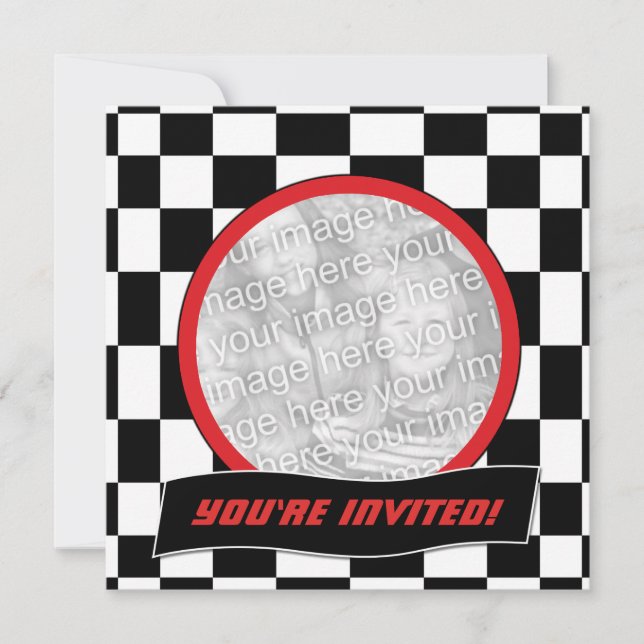 Racing Checkers Birthday Party Invitations (Front)