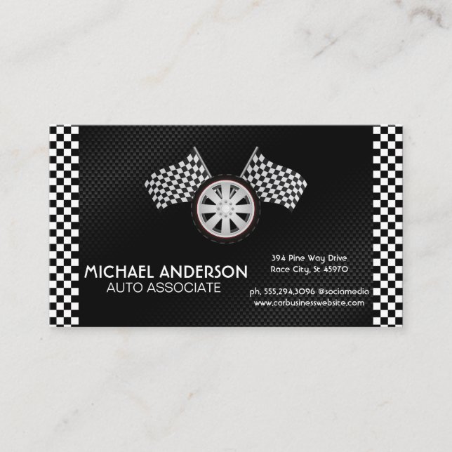 Racing Chequered Flags and Tire | Auto Business Card (Front)