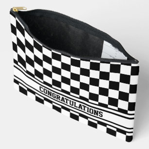 Racing Chequered Winners Flag Black and White Accessory Pouch