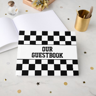 Racing Chequered Winners Flag Black and White Guest Book