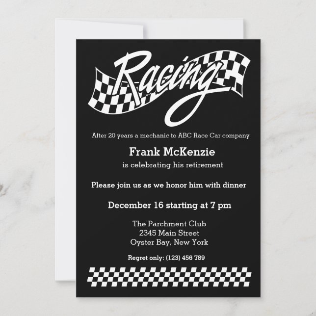 Racing, choose your background colour invitation (Front)