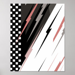 Racing Design in Black and White Poster