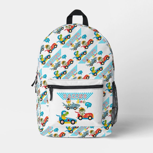 Racing Dino Printed Backpack (Front)