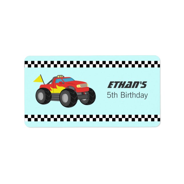 Racing Fiery Red Monster Truck Party Label (Front)
