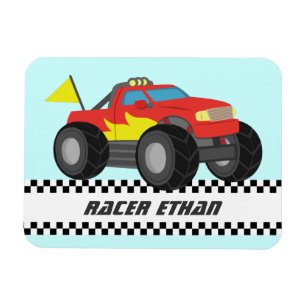 Racing Fiery Red Monster Truck Personalised Magnet