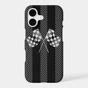 Racing Flags on Black Stripes Carbon Fibre Style