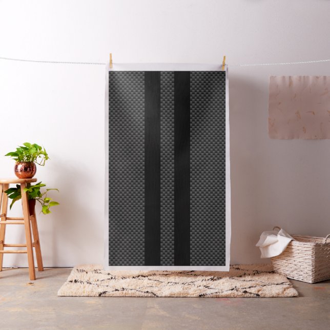 Racing Flags on Black Stripes Carbon Fibre Style Fabric (In Situ)