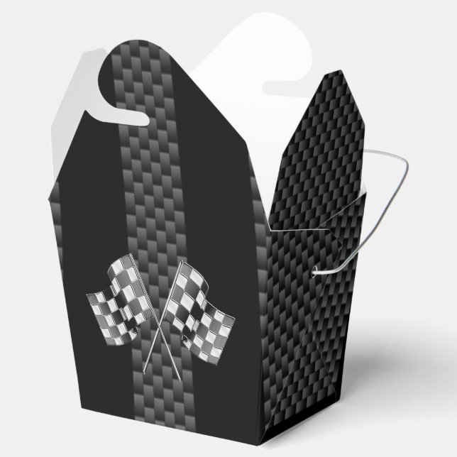 Racing Flags on Stripes Carbon Fibre Like Style Favour Box (Opened)