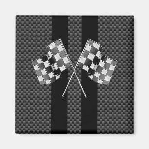 Racing Flags on Stripes Carbon Fibre Like Style Magnet
