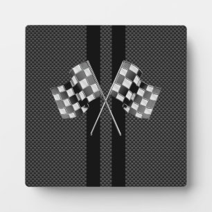 Racing Flags on Stripes Carbon Fibre Like Style Plaque