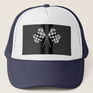 Racing Flags on Stripes Carbon Fibre Like Style Trucker Hat