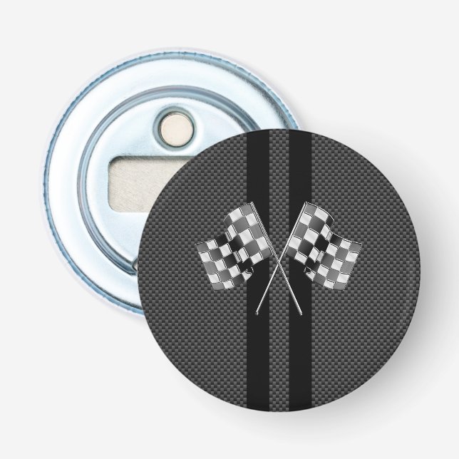 Racing Flags Stripes in Carbon Fibre Style Decor Bottle Opener (Front)