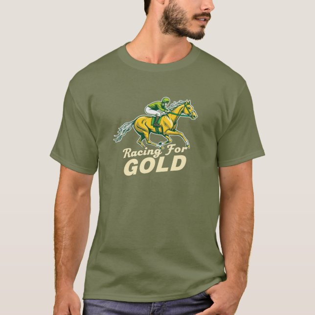 Racing for Gold Horse Jockey Design T-Shirt (Front)