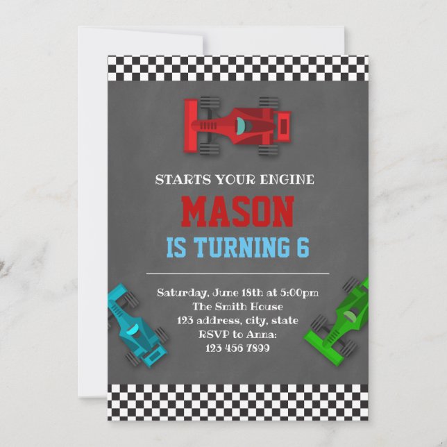 Racing formula party invitation (Front)