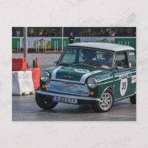 Racing Green Classic Mini Cooper car postcard