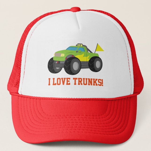 Racing Green Monster Truck for Racer Boys Trucker Hat (Front)