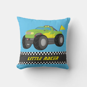 Racing Green Monster Truck Racer Boys Room Decor Cushion