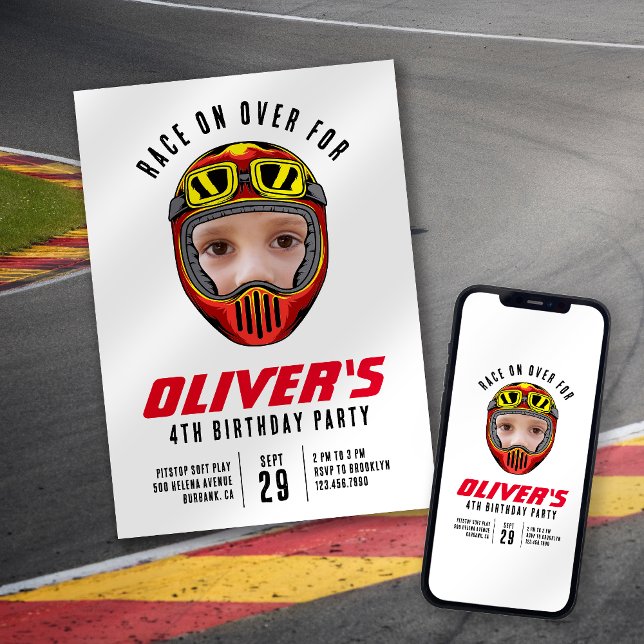 Racing Helmet Photo Birthday Party Invitation (Creator Uploaded)