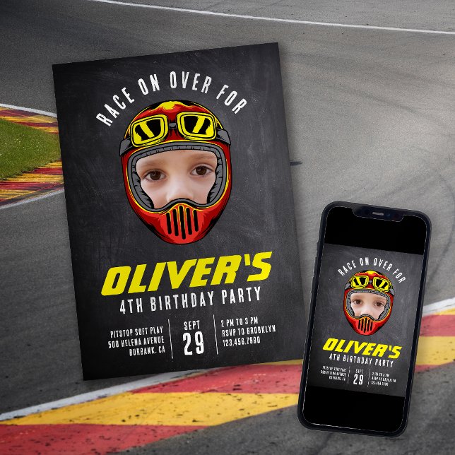 Racing Helmet Photo Birthday Party Invitation (Creator Uploaded)