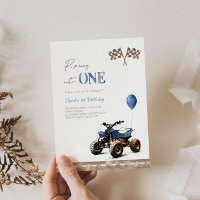 Racing into One Quad Bike Birthday Invitation 