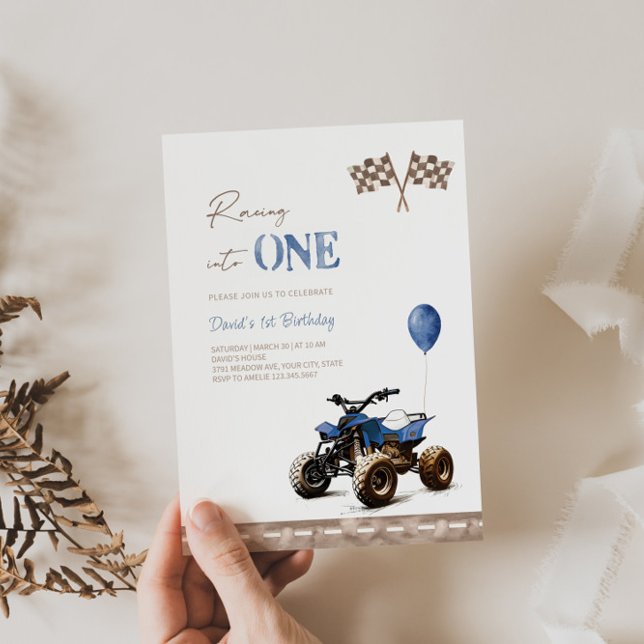 Racing into One Quad Bike Birthday Invitation  (Creator Uploaded)