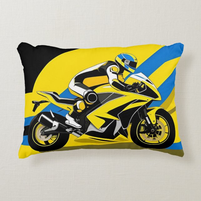 Racing Motorcycle and Rider Decorative Cushion (Front)