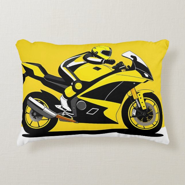 Racing Motorcycle and Rider Decorative Cushion (Front)