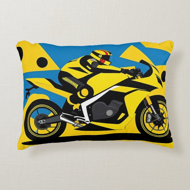 Racing Motorcycle and Rider Decorative Cushion (Front)