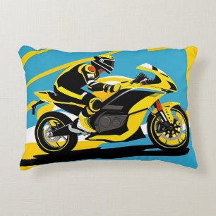 Racing Motorcycle and Rider Decorative Cushion