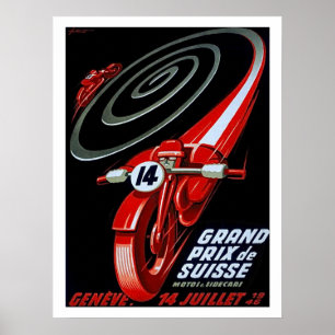 Racing motorcycle on speed, vintage poster