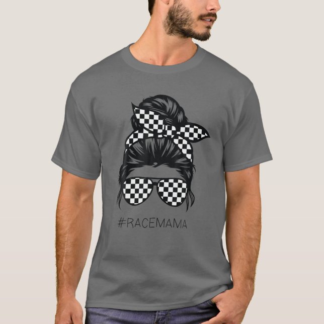 Racing Mum Messy Bun Racer Race Mother's Day T-Shirt (Front)