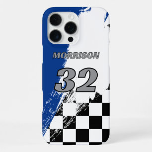 Racing Name Number Blue Grey Black and White iPhone 16 Pro Max Case