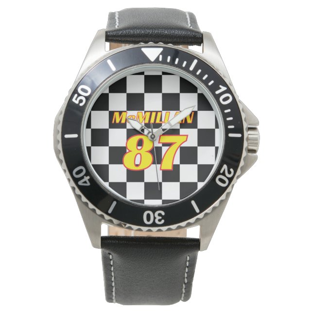 Racing Name Number Checkered  Watch (Front)