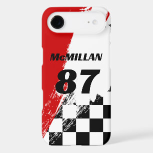 Racing Name Number Red Chequered Black and White