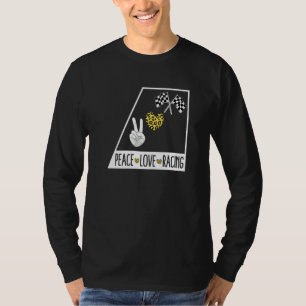 Racing Peace Love Racecar Chequered Flag Race Trac T-Shirt