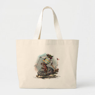 Racing Rabbit Riding Tortoise Large Tote Bag